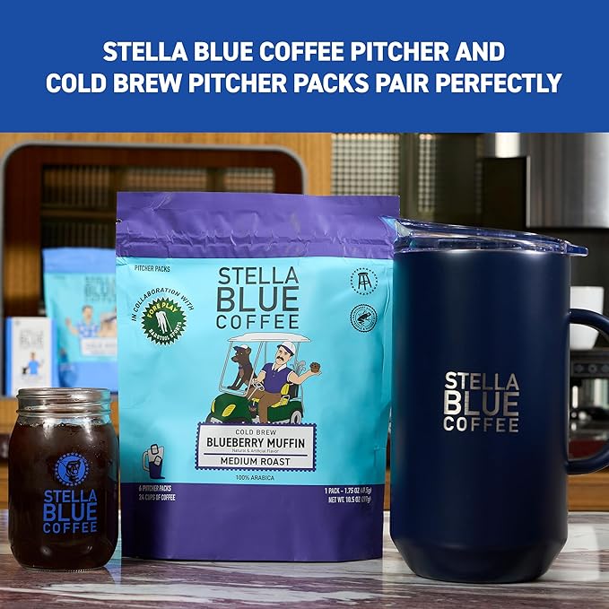 STELLA BLUE Fresh Cold Brew Coffee | Electric Avenue Blend | 100% Arabica Dark Roast | Bold Toffee and Dark Chocolate with Smoky Notes | 6 Brew Packets for Cold Brew | Makes 24 Smooth Bold Cups