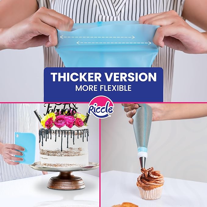 Riccle 88 pcs Cake Decorating Kit with Blue Cake Turntable - Includes 50 Disposable + 2 Reusable Piping Bags and Tips Set, 24 Icing Piping Tips, 2 Spatulas, 3 Icing Comb Scraper (Blue)