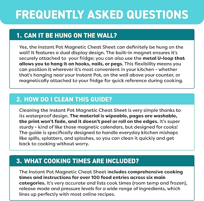 Instant Pot Magnetic Cheat Sheet Magnet - Instant Pot Accessories - Cookbooks Pressure Cooker Cooking Guide - 7”x 6” Instapot Booklet - Instantpot Cooking - Kitchen Gifts for Women - Kitchen Gadgets