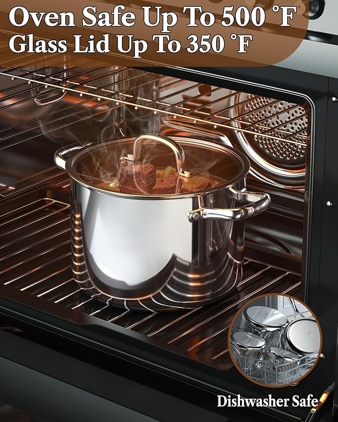 Cook N Home Stainless Steel Stockpot with Lid 12 Quart, Tri-Ply Clad Large Capacity Soup Pot, Induction Cooking pot, Silver