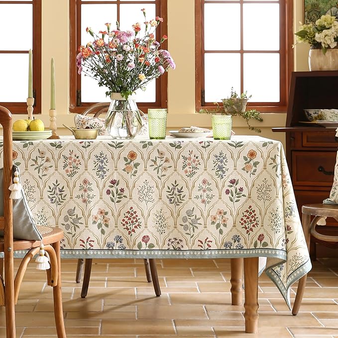 ISAENNE Designer Small Rectangular Tablecloth,Western Linen Colorful Floral Indoor Table Cloth,Wrinkle Resistant Decor Tablecloths for Dining Thanksgiving Kitchen Christmas,55"*71"-Serenity B