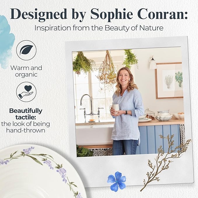 Portmeirion Sophie Conran Lavandula Cereal Bowls, Set of 4 – Ripple Design Floral Porcelain Serving Bowls for Soup, Salad, Dessert & Ice Cream – Stackable Lavender 7.5-Inch Everyday Dinnerware