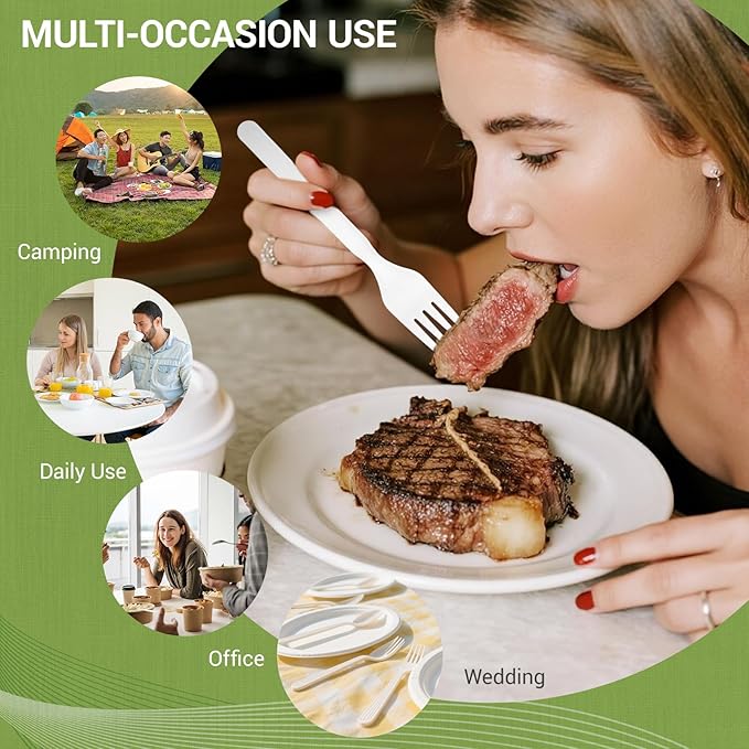 Compostable Froks - 500Pcs Heavy Duty Forks Disposable Utensils, BPA-Free, Heat Resistant, Eco Friendly Disposable Forks Bulk, BPI Certified Disposable Cutlery for Party, Office & Picnic