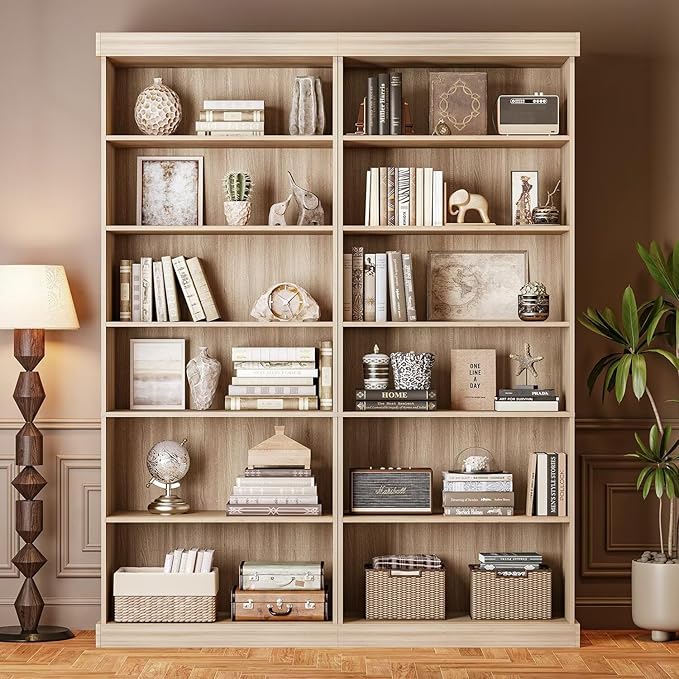 70.8" Tall Brown Bookshelf, Farmhouse Modular Bookcase with 6-Tier Adjustable Shelves, Large Storage Cabinet for Home Office, Living Room