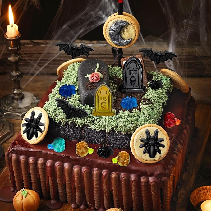 Halloween Chocolate Silicone Mold 3 Pack 3D Pumpkin Bat Witch Hat Spider Tombstone Shaped Candy Molds for Chocolate