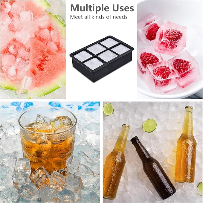 Ice Cube Tray, 3 Pack Silicone Ice Cube Molds with Removable Lid, Easy Release & Reusable Large Square Freezer Trays for Whiskey, Cocktail, Drinks, Coffee, Juice (Black)