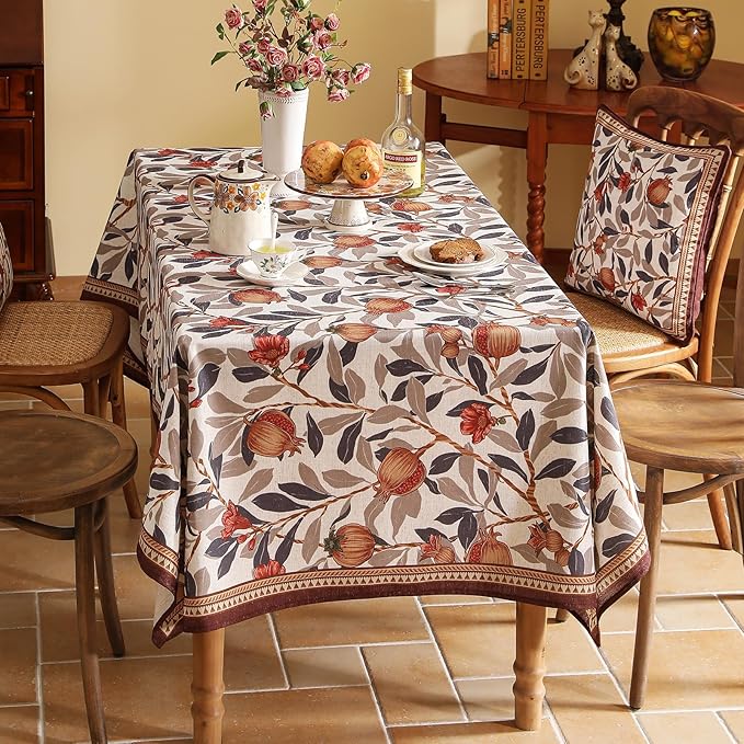 patdrea Designer Vintage Rectangle Tablecloth,Linen Pomegranates and Leaves Pattern Tablecloths,Fall Table Cover Cloth Decor for Kitchen Dining Christmas,Thanksgiving,55"x87"-Tehran a