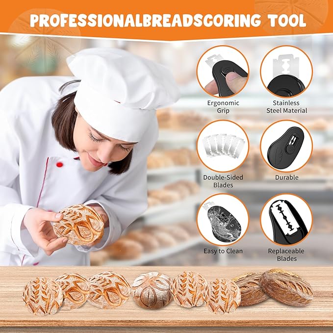 Extractable & Magnetic Bread Lame Dough Scoring Tool - Professional Sourdough Scoring Tool - Sourdough Bread Baking & Bread Scoring Tool - Scoring Patterns booklet & 5 Razor Blades (Black)