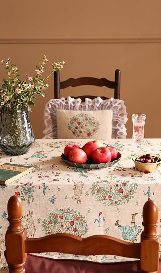 patdrea Designer Vintage Beige Rectangle Tablecloth,Italian Breathable Linen Trees Pattern Table Cloth,Decor Table Cover Cloth for Kitchen Dining,Christmas,Thanksgiving,55"x87"-Tatiana a