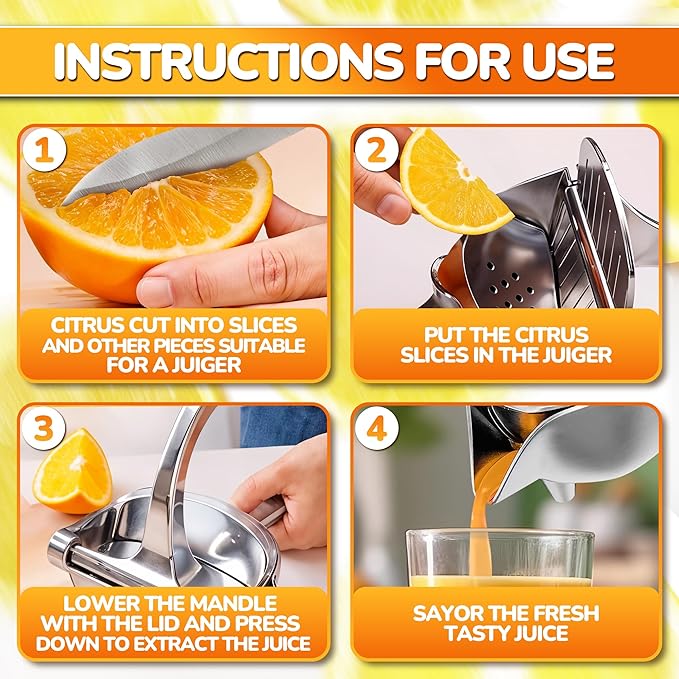 Aluminum Alloy Fresh Fruit Juice Extractor - Hand Juicer Squeezer, Non-Slip Ergonomic Grip, Easy to Use & Clean, 8.7" Length with 0.6L Capacity - Efficient Extraction of Citrus, and Other Fruits
