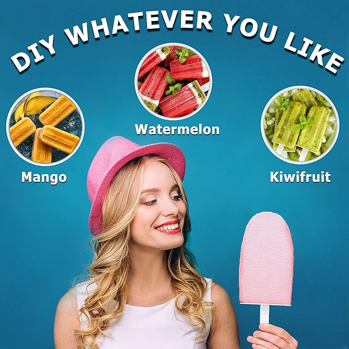 Silicone Popsicle Molds 10-cavity, DIY Ice Pop Mold for Kids Adult Teens, BPA Free Ice Cream Molds for Party Yogurt Juice Smoothies Sticks