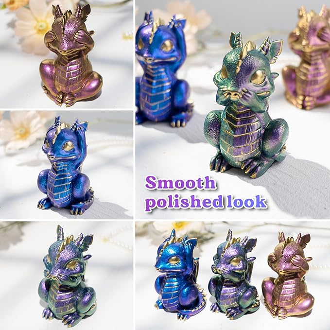 LET'S RESIN Dragon Resin Molds, Hear, Speak, See No Evil 3 Pcs Dragon Epoxy Resin Molds, Lively 3D Animal Silicone Molds for Epoxy Resin, Art Craft, Gift