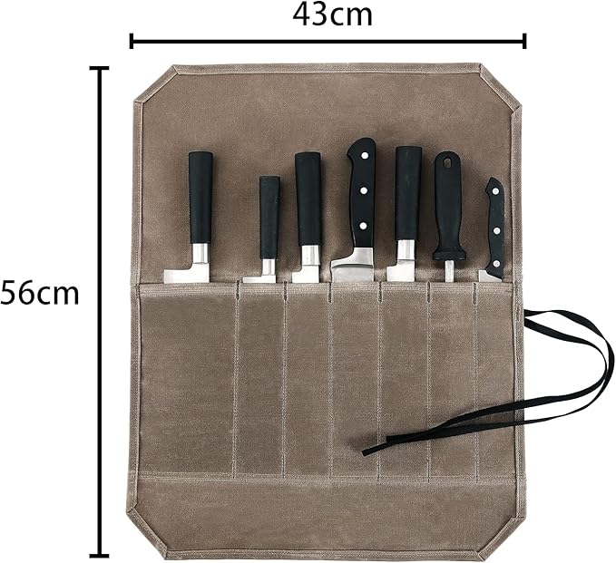 Chef’s Knife Roll Case, Waxed Canvas Cutlery Knives Holders Protectors, Home Kitchen Cooking Tools And Utensils Wrap Bag Wallet, Multi-Purpose Brush Roll Bag, Travel Tool Roll Pouch