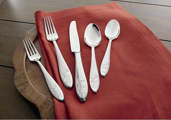 Lenox Silverware Set For 12, Butterfly Meadow 65-Piece Flatware Set, Service For 12, 18/10 Stainless Steel, Dishwasher Safe, Butterfly and Flower Motif, Includes Serving Utensils (Silver, 65 Piece)