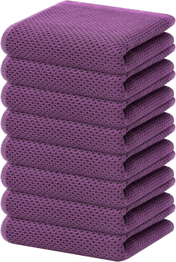 Homaxy 100% Cotton Waffle Weave Kitchen Dish Towels, Ultra Soft Absorbent Quick Drying Cleaning Towel, 13 x 28 Inches, 8-Pack, Purple