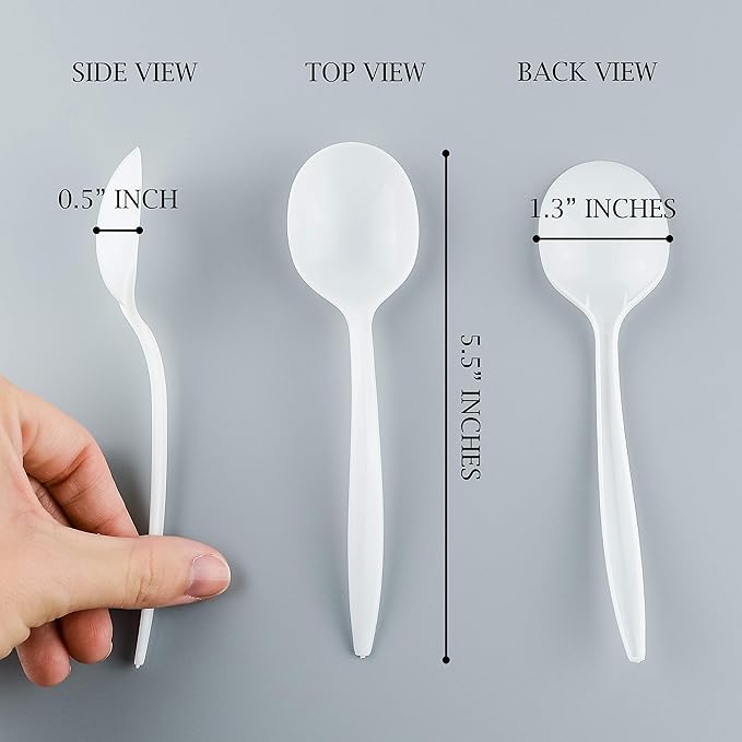 Plasticpro Cutlery Plastic Soup Spoons Medium Weight Disposable Silverware (White,1000 Soup Spoons)