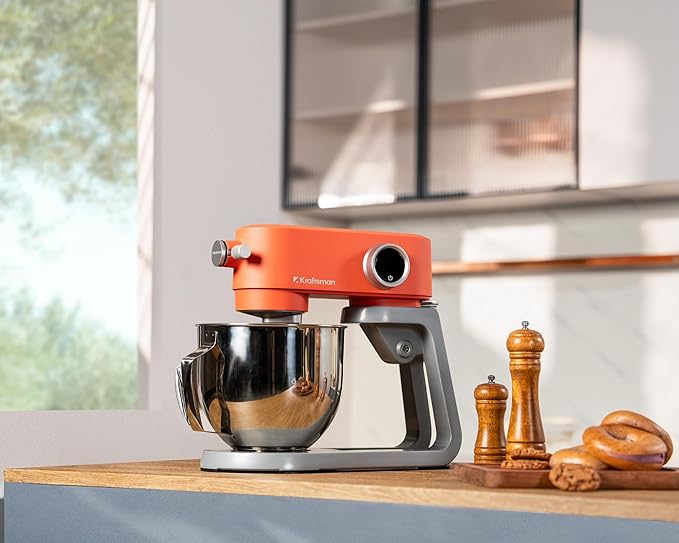 All-Metal Stand Mixer 5.3-Quart - Professional Kitchen Electric Food Mixer with Stainless Steel Mixing Bowl & Attachments for Baking, Dough & Cake, 8-Speed Control & Timer (Orange)