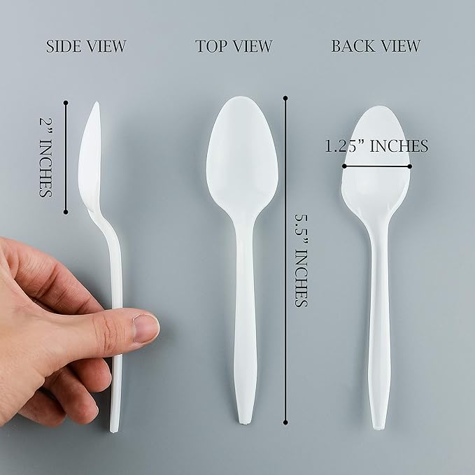 Plasticpro Cutlery Plastic Teaspoons Medium Weight Disposable Silverware White (1000 Count)