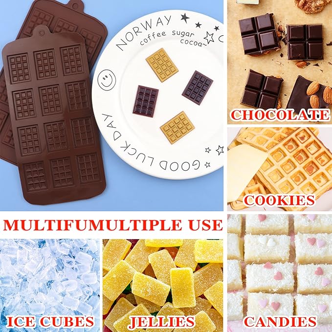 5 Pieces Silicone Break Apart Chocolate Moulds,Silicone Square Mold,Non-Stick Candy Chocolate Bar Mold,Reusable Candy Protein Silicone Chocolate Mold