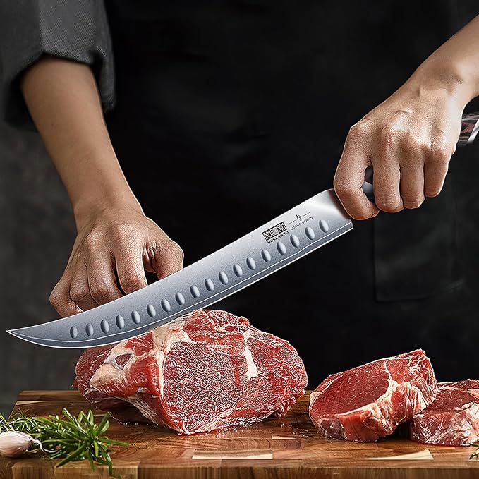 HOSHANHO Carving Slicing Knife, 10 Inch Japanese High Carbon Steel Brisket Knife with Ergonomic Pakkawood Handle, Razor Sharp Curved Butcher Breaking Knives for Meat Cutting