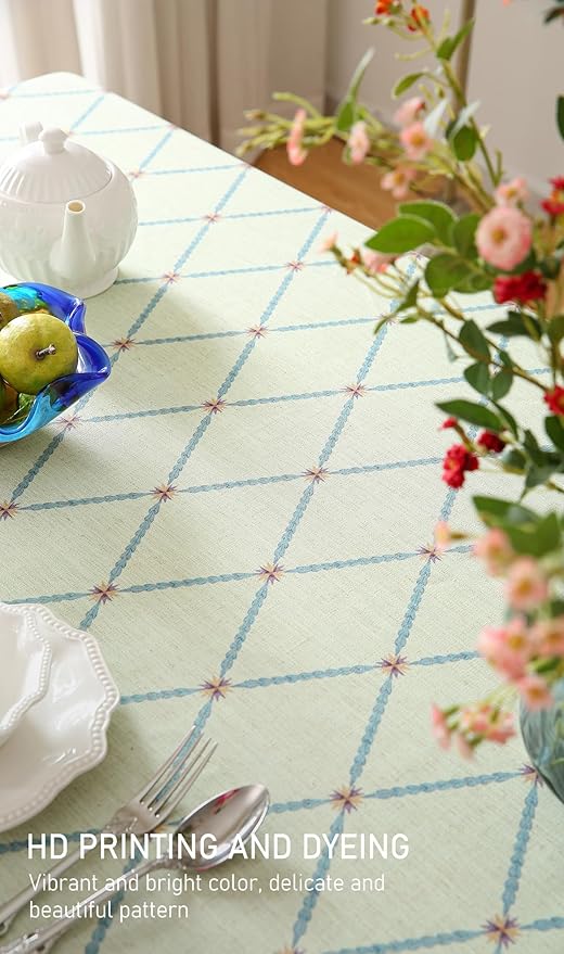 ISAENNE Designer Linen Floral Small Square Tablecloth,Light Green Farmhouse Durable Table Cloth,Washable Decor Tablecloths for Dining Kitchen Thanksgiving Christmas,55"*55"-Floralsea B