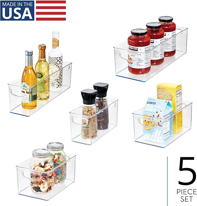 iDesign Stackable Pantry Bins with Handles, 4 Different Sizes, 5 Pack, Clear, Made in USA