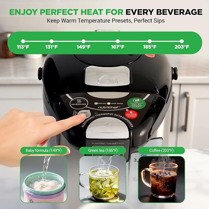 NutriChef Digital Water Boiler and Warmer - 3L/3.17 Qt Stainless Electric Hot Water Dispenser w/ LCD Display, Rotating Base, Keep Warm, Auto Shut Off, Safety Lock, Instant Heating for Coffee & Tea