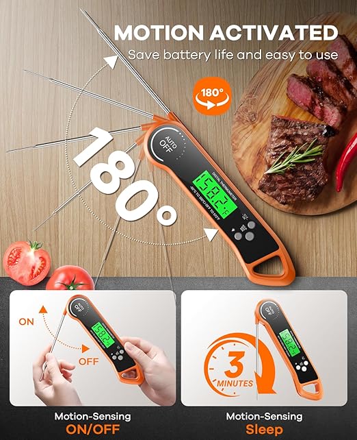 Meat Thermometer Digital, Instant Read Thermometer with Backlight, Calibration & Hold Function, Waterproof Food Thermometer for Kitchen and Outside, BBQ, Turkey, Candy, Liquids, Beef (Orange)
