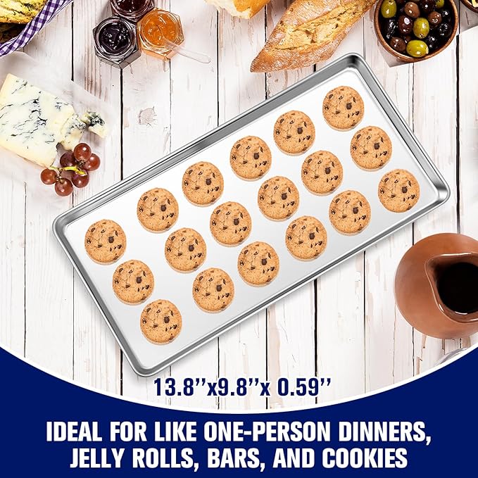 18 Pcs Baking Sheet Pan Set 13.8 × 9.8 × 0.6 Inches Cookie Sheet Large Toaster Oven Pans Stainless Steel Tray Barbecue Grill Pan Rectangle Trays Oven, Non-Stick, Easy Clean