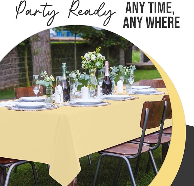 Exquisite 66% Thicker Premium Plastic Table Cloth Rectangle Table Cover 0.5 Mil 6 Pack Light Yellow Table Cloth 54 Inch x 108 Inch Disposable Tablecloth Won't Tear Easily Like Cheap Thin Brands