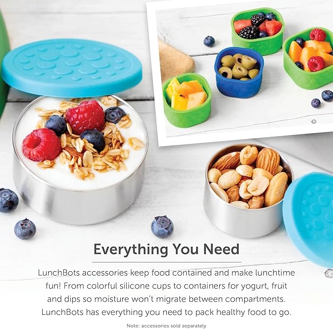 LunchBots Medium Uno Stainless Steel Sandwich Container - Open Design for Wraps - Salads or a Small Meal - Eco-Friendly - Dishwasher Safe and BPA-Free - Pink Dots