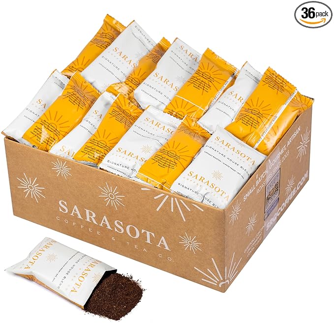 Sarasota Coffee Ground Packets | Gourmet Medium Roast Bulk Coffee Packs | Breakfast Blend | Low Acid Mold Free Singles Individual Pouches for 12 Cups | 2.5 Ounce Bags, 36 Count