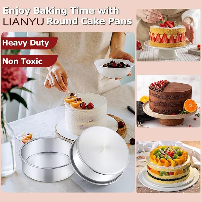 LIANYU Round Cake Pans Set of 2, 6 Inch Round Layer Cake Tins for Baking, Stainless Steel Round Baking Pan, Bakeware for Oven & Dishwasher, Non Toxic & Heavy Duty