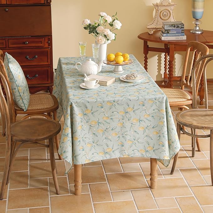 patdrea Designer Linen Green Small Tablecloth for Rectangle Table,Vintage Breathable Yellow Fruits Pattern Table Cloth,Decoration Cover for Kitchen Dining,Christmas,Thanksgiving,55"x71"-Ania a