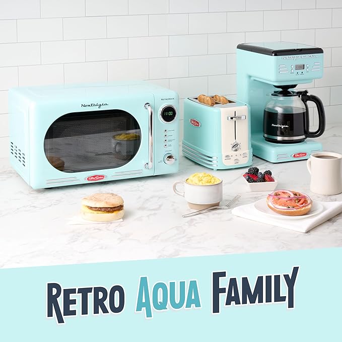 Nostalgia New and Improved Wide 2-Slice Toaster Perfect For Bread, English Muffins, Bagels, 5 Browning Levels, With Crumb Tray & Cord Storage, Aqua