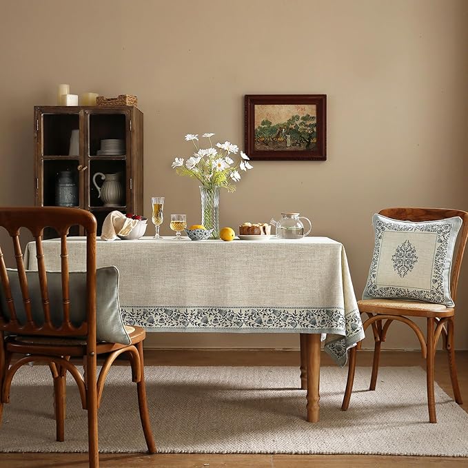 ISAENNE Designer Vintage Linen Elegant Extra Long Table Cloth Rectangular,Chinoiserie Floral Tablecloth,Durable Decor Table Cover for Dining Thanksgiving Kitchen Party,63"*110"-Segerman B