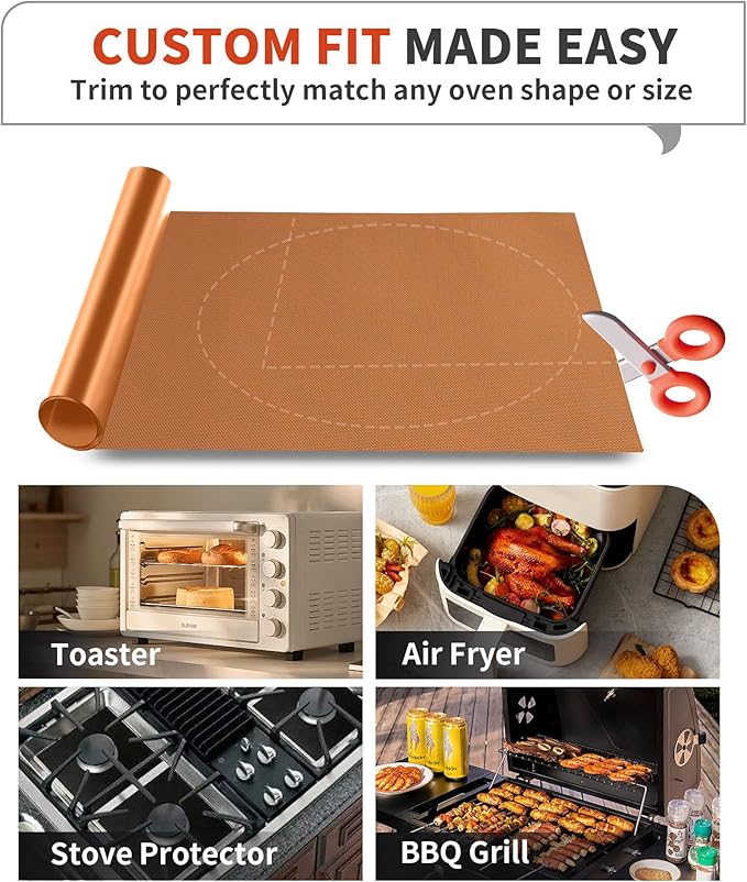 Oven Liners for Bottom of Oven - 2 Pack Large Heavy Duty Oven Mats, 17"x 25" Reusable Matt Liner for Electric, Gas, Toaster Ovens & Grills, BPA & PFOA Free, Kitchen Essentials, Copper
