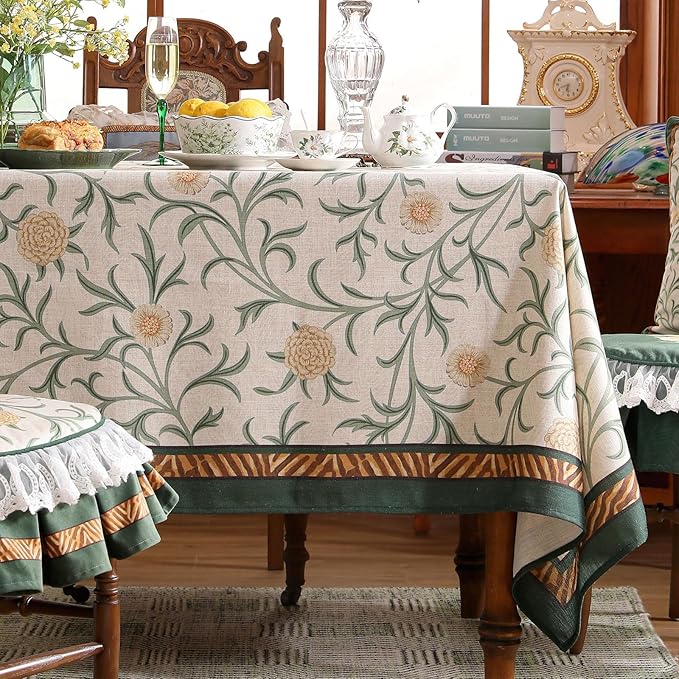 patdrea Designer Floral Linen Table Cloth for Sqaure Table,Vintage French Tablecloth,Small Colorful Decoration Cover for Kitchen Dining,Christmas,Party,Thanksgiving,67"x67"-Littledaisy