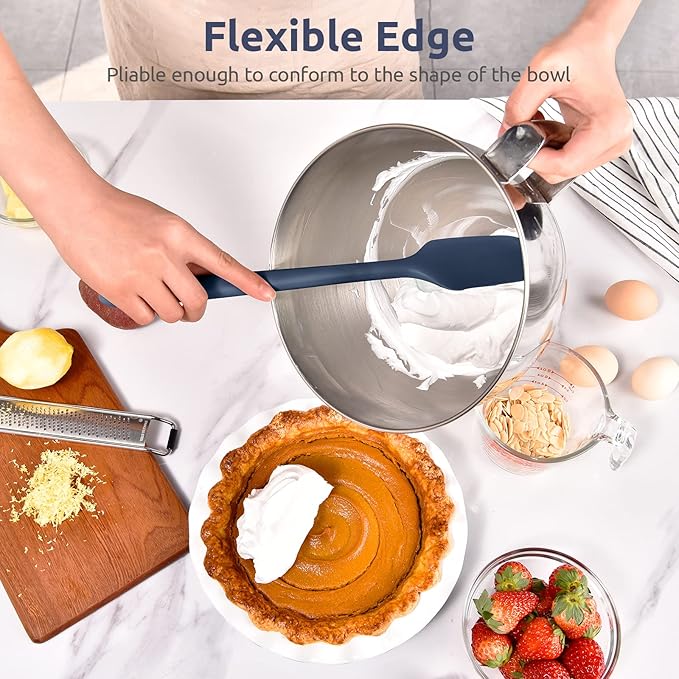 14" Extra Long Silicone Spatula: U-Taste 480ºF Heat Resistant Flexible Baking Mixer Scraper, Large Rubber Mixing Stirring Scraping Seamless Kitchen Turner Utensil for Nonstick Cookware(Midnight Blue)