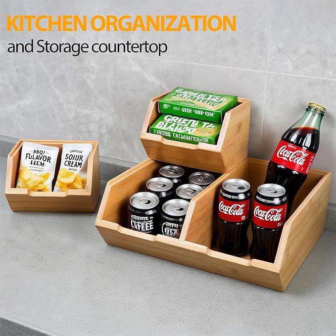 Pantry Storage Bins 3-Pack, Stackable Bamboo Containers for Potato & Onion Storage, Kitchen Organization & Decor (3pack)