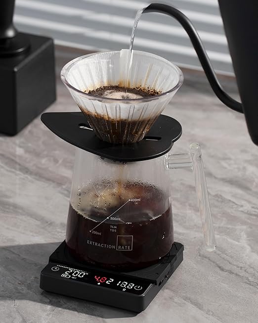 Smart Coffee Scale – Easy Use Digital Espresso Scale with Timer, Auto Tare & Flow Rate Indicator – Compact Rechargeable Weight Scale for Drip Coffee, Pour Over & Matcha