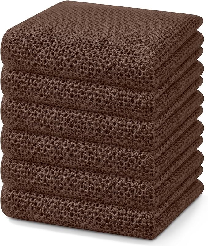 Homaxy 100% Cotton Waffle Weave Kitchen Dish Towels, Ultra Soft Absorbent Quick Drying Cleaning Towel, 13 x 28 Inches, 6-Pack, Coffee