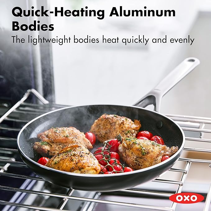 OXO Agility Series 12" Frying Pan Skillet, Ceramic Nonstick Cookware PFAS-Free, Induction Suitable, Quick Even Heating, Stainless Steel Handle, Chip-Free Rims, Dishwasher and Oven Safe, Black