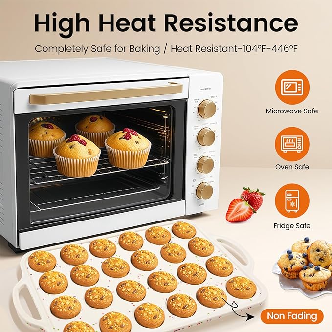 Silicone Muffin Pan with Metal Reinforced Frame - Mini Muffin Pan for Homemade Muffins, Cupcakes, and Bread, Oven and Dishwasher Safe - Set of 2, 6-Cup and 24-Cup
