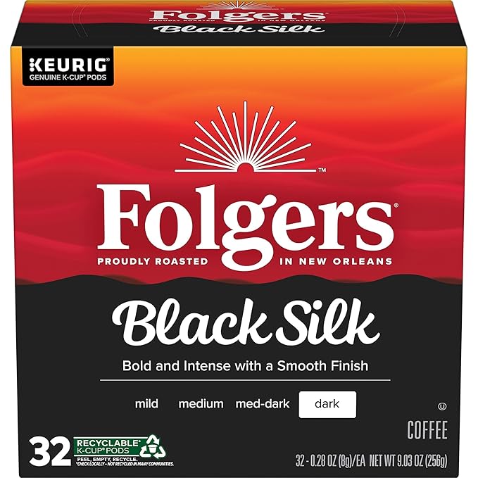 Folgers Black Silk Dark Roast Coffee, 128 Keurig K-Cup Pods