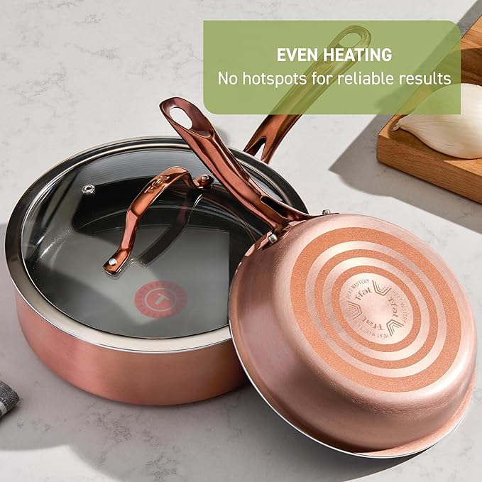 T-Fal Preserve Ceramic Nonstick Saute Pan with Lid 5.5 Qt, Oven and Broiler Safe up to 350°F Cookware, Frying Pan, Stay-Cool Handle, Skillet Pots and Pans, Rose Gold