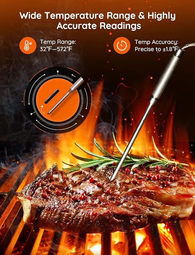 Govee WiFi Meat Thermometer with 4 Probe, Smart Wireless Meat Thermometer with Unlimited Range App Notification Alert, Digital Rechargeable Bluetooth Food Thermometer for Smoker BBQ Grill Oven Kitchen