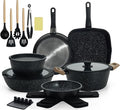 23pcs Ceramic Pots and Pans Set, Nonstick Detachable Handle Cookware, Induction Kitchen Cooking Set with Removable Handle,include Frying Pans & Saucepans Oven Safe (Black)