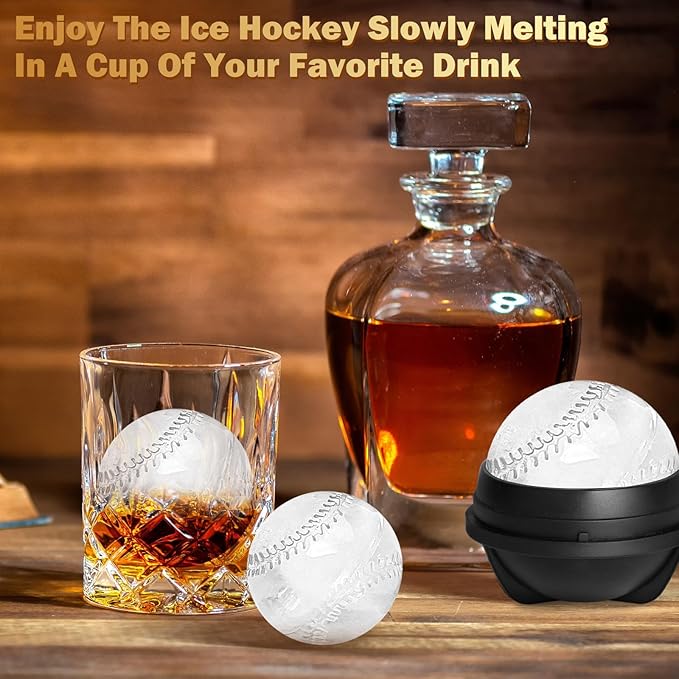 2 Pack Baseball Ice Cube Mold 2.5 Inch Large Silicone 3D Baseball Ice Cube Molds Fun Shapes Novelty Baseball Cube Molds Christmas Gifts for Cocktails, Bourbon, Brandy, Whiskey (2, Baseball)