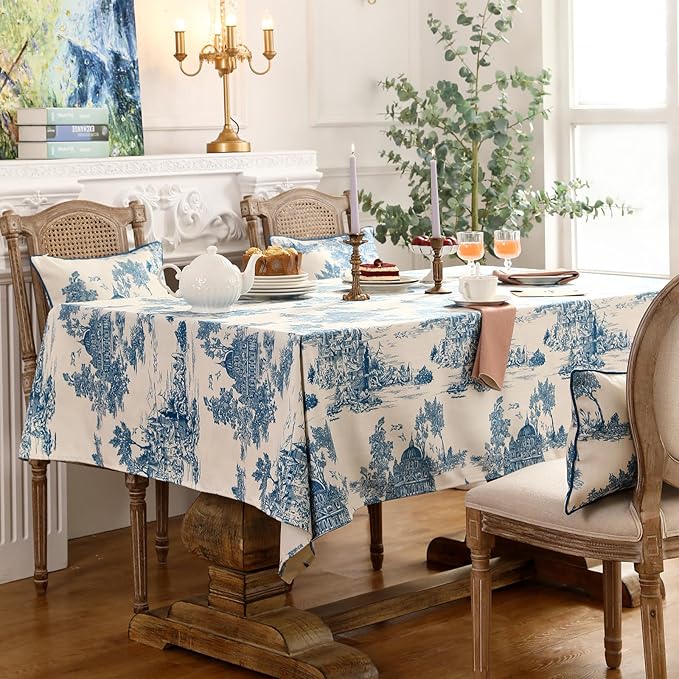 patdrea Designer Vintage Cyan Tablecloth for Rectangle Table,Linen Ancient Castle and Manor Pattern Tablecloths,Table Cover Decor for Kitchen Dining Christmas,Thanksgiving,55"x79"-Lucerne a